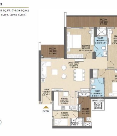 Puri - The Aravallis Type 2 -Unit 3 BHK+S