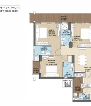 Puri - The Aravallis Type 3 -Unit 3 BHK+S